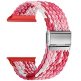 Nepfaivy Ersatzarmband Kompatibel mit Apple Watch Armband 49mm 45mm 44mm 42mm für Damen Herren, Nylon Stoff Verstellbare Armbänder für Watch Series 8/Ultra/SE/7/6/5/4/3/2/1(M, Rot/Rosa)