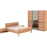 Musterring Schlafzimmer-Set Sorrent, Kleiderschrank, Bett & Nachtkommoden, teilmassiv Eiche, (2er-Set Nachtschränke, Schwebetürenschrank 250 cm, Bett 180x200 cm), mit Schwebetürenschrank, Bett mit Stollenfuß, Breite Schrank 250 cm braun