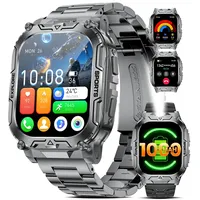 Smartwatch Herren Militär-1000mAh/2.01'' HD Große Display/LED-Licht,2 Armbändern/Fitnessuhrmit Taschenlampe/120+ Sportmodi,Fitnessuhr mit Herzfrequenz/Schlafmonitor,für Android iOS, Schwarz