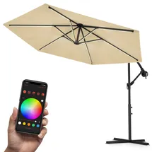 Swing&Harmonie Luxus LED Sonnenschirm mit RGB Beleuchtung inkl. Fernbedienung, APP Steuerung, Ampelschirm, Garten Schirm 350cm) - creme - Beige