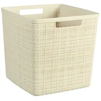Curver Korb Jute aus 100 % recyceltem Kunststoff, quadratisch, Weiß, L: 17 l