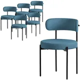ML-Design Esszimmerstühle 6er Set, Blau, Teddystoff - schwarze Metallbeine, ergonomische Polsterstühle mit Rückenlehne für Esszimmer & Wohnzimmer