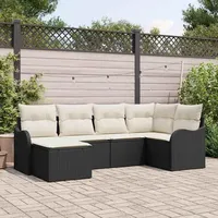 Design Garten-Sofa-Set mit Kissen 6 pcs Schwarz und Weiß Poly Rattan - Gartenmöbel-Sets 3parcel 2025Neu55108 - Schwarz