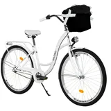 26 Zoll Damenfahrrad MILORD Citybike Mit Korb Stadtrad Vintage Fahrrad 3 Gänge - Weiss