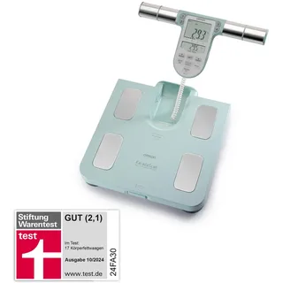 OMRON BF511 Personenwaage: Körperfettwaage mit Körperfett und Muskelmasse - 8-Sensoren mit Hand zu Fuß Messung, bis 150 kg, für Erwachsene und Kinder ab 6 Jahren.