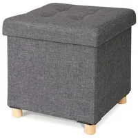 dibea Stauraumhocker Sitzwürfel 38x38x38 cm (mit Stauraum, 1 St., modernes Leinen-Design), abnehmbarer Deckel, Holzfüße & Anti-Rutsch-Filz grau