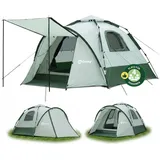 Sekey Kuppelzelt 3 in 1 Pop Up Campingzelt 4 Personen mit Vorzelt und Markise, Personen: 4, Pop up Kuppelzelte, Wasserdicht PU3000+ & UPF50+ Sonnenschutz grün