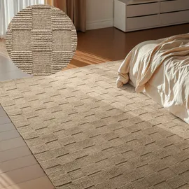 Villeroy & Boch Scala braun, B:200cm H:10mm L:300cm, Wolle, Teppiche, Handgewebt, Wolle, Kariert, Natur, 3D-Struktur, Karo, Wohnzimmer