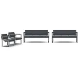 JVmoebel Polstergarnitur Schwarzes Sofa mit Ledersesseln für stilvolles Arbeitszimmer, (Arbeitszimmer-Set 4tlg (2x 3-Sitzer + 2x Sessel), Made in Europa schwarz