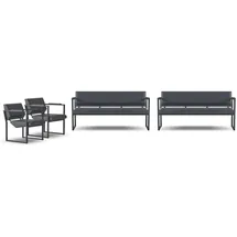 JVmoebel Polstergarnitur Schwarzes Sofa mit Ledersesseln für stilvolles Arbeitszimmer, (Arbeitszimmer-Set 4tlg (2x 3-Sitzer + 2x Sessel), Made in Europa schwarz