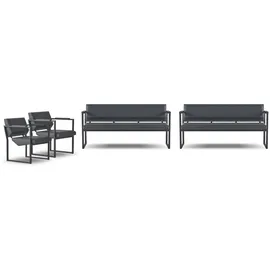 JVmoebel Polstergarnitur Schwarzes Sofa mit Ledersesseln für stilvolles Arbeitszimmer, (Arbeitszimmer-Set 4tlg (2x 3-Sitzer + 2x Sessel), Made in Europa schwarz