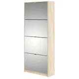 VCM ebuy24 Schuhschrank 4 Klapptüren mit Spiegel 2R eiche Struktur Dekor.