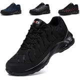LARNMERN Arbeitsschuhe Herren Leicht Sicherheitsschuhe Komfort Stahlkappenschuhe Atmungsaktive Klassisch Sportlich Schutzschuhe Luftkissen Arbeit Pannensichere Dämpfung S3 (Schwarz,50EU) - 50 EU