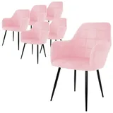 ECD Germany 6er Esszimmerstühle Wohnzimmerstühle Stuhl aus Samt Küchenstuhl Set Rosa