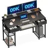 ODK Schreibtisch mit Schubladen und Monitorständer, Schwarz - Schwarz