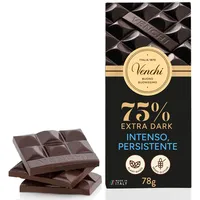Venchi - Tafel Extrabitter Barrique 75%, 78 g, mit Kakaopulver für intensiven Geschmack, reichhaltiges Schokoladenerlebnis, ausgewählte Kakaomischungen, glutenfrei, ohne Farbstoffe