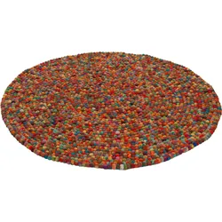 Wollteppich THEKO "Felty 2.2" Gr. 10, bunt (multi), H:22mm Ø:190cm, Wolle, Teppiche, Filzkugel-Teppich, reine Wolle, handgefertigt