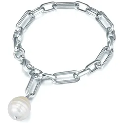 Lulu & Jane Perlen-Armband Metall-Legierung Muschelkernperle in Silber Armbänder & Armreife   Damen 