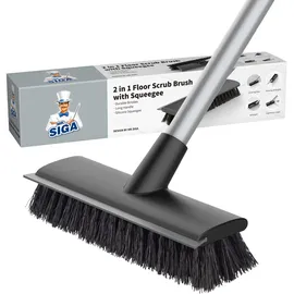MR.SIGA Bodenbürste 2-in-1 mit Langem Stiel Schwarz
