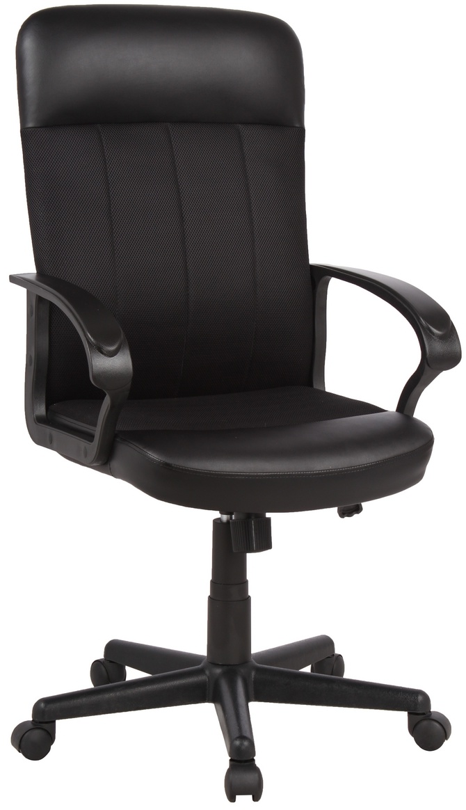 SIGMA Chefsessel EC21, Leder/ Mesh/ PP / Nylon, 61.5 x 64.5 x 107 cm, mit gebremsten Doppelrollen, hohe Rückenlehne, Sitzhöhenverstellung, schwarz