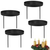 DFADKYWU 4 Stück Kerzenhalter Adventskranz, Metall Adventskerzenhalter mit Dorn Kerzenteller Kerzenständer, Advent Kerzenhalter, für Kerzen Weihnachten Deko Tischdeko (4-Schwarz)