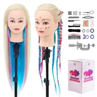 Neverland Frisierkopf Übungskopf 26 Zoll 100% Kunstfaser Haar Mannequin Kopf Puppenkopf Mit Tischhalter + DIY Zopf Set