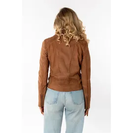 Mauritius Lederjacke "MWAmita OT", Damen, Gr. L, braun (cognac), Obermaterial: 100% Schafsleder. Futter: 100% Baumwolle. Ärmelfutter: 100% Polyester, unifarben, figurbetont taillenlang, Jacken, mit asymmetrischem Reißverschluss
