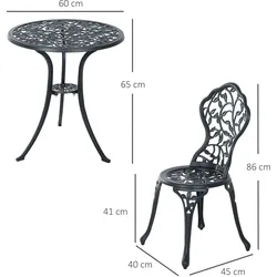 Outsunny - Garten-Bistroset - 60L x 60B x 65H cm - schwarz