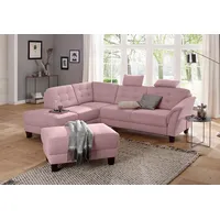 Ecksofa HOME AFFAIRE "Trondheim L-Form" Sofas Gr. B/H/T: 260cm x 89cm x 214cm, Struktur fein, Ottomane links, ohne Vorziehfunktion-ohne Stauraum, rosa (altrosa) mit Federkern und Knopfheftung im Rücken, Füße Buche dunkel