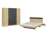 Rauch Möbel Schlafzimmer, Dunkelgrau, Eiche Artisan, Holzwerkstoff, 2 Fächer, 180x200 cm, Blauer Engel, Goldenes M, Made in Germany, Beimöbel erhältlich, in verschiedenen Größen Holzdekoren erhältlich,Typenauswahl, Holz-Dekoren erhältlich, Schlafzimmer, Schlafzimmer Komplett