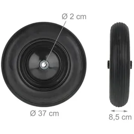 Relaxdays Schubkarrenrad 3.50-8, Vollgummireifen mit Stahlfelge, pannensicher, bis 100 kg, Ersatzrad Schubkarre, schwarz