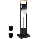 Relaxdays WC-Garnitur Bambus & Edelstahl Schwarz/Natur