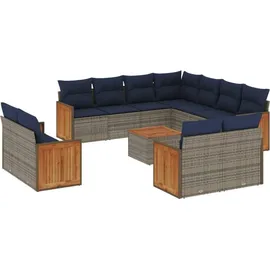 vidaXL Gartensofa-Set mit Kissen, grau, Polyrattan