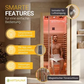 Artsauna Trondheim90 Natur - Vollspektrumstrahler mit LED-Beleuchtung, Bluetooth Audio, App-Steuerung, 1705 W Leistung