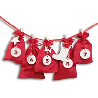 Frau WUNDERVoll® DIY Adventskalender zum Befüllen Schneeflöckchen Stoffbeutel rot,