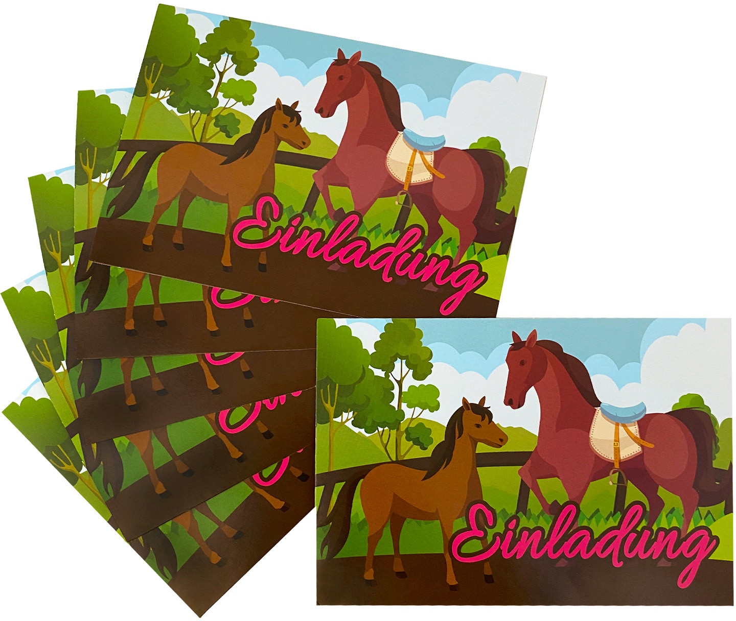6 Pferde Einladungskarten Einladungen für Kindergeburtstag Pferde Party Einschulung Schuleinführung