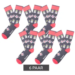 6 Paar Moustard Baumwoll-Socken mit Retro-Game Design Gameboy lange Strümpfe 22S-GAME Grau/Rosa/Weiß - 36-40