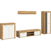 OTTO home Wohnwand OTTO HOME "AOSTA, Breite 330cm, 4-teilige Wohn-Kombination", weiß (wotan eiche nachbildung, weiß), B:330cm H:159cm T:40cm, Holzwerkstoff, Kastenmöbel-Sets, Wohnwand, Wohnwand, Kombination, Anbauwand, Möbel Set, Schrankwand, Möbel Kombi