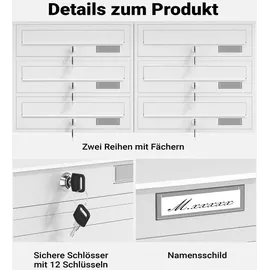 Wiltec Briefkastenanlage 2 x 3 Fächer weiß