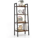 4 Ebenen Bücherregal, mit Kippsicherungen & verstellbaren Fußpolstern, Leiterregal mit Metallrahmen, 138cm Rustikales Braun - Costway