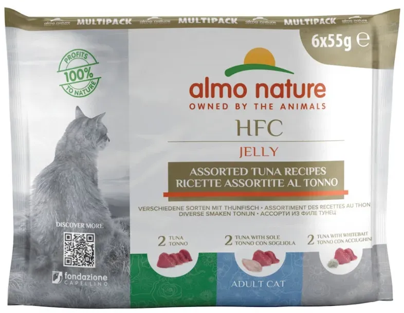 Almo Nature HFC Jelly 3 Sorten mit Thunfisch  6 x 55g Beutel Multipack Katzennassfutter