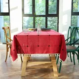 Pahajim Tischdecke Rechteckig Baumwolle Leinen Tischdecke Abwaschbar Elegante Karierte Tischdecke mit Quasten Küchentischabdeckung für Speisetisch,Outdoor(Rot, 140 x 300 cm)