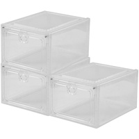 Transparente Schuhbox, 3 Stück, stapelbar, Schuh-Organizer, Kunststoff, Schuh-Aufbewahrungsboxen mit Deckel, staubdicht, faltbar, platzsparend, transparent, großer Schuhhalter, 34 x 26 x 19 cm (Weiß)