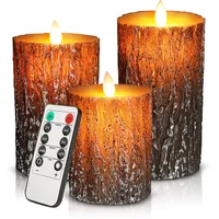 cimetech 3 Flammenlose LED Stumpenkerzen mit Fernbedienung Birkenrinde