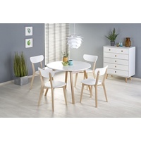 designimpex Esstisch Design Tisch HAR-111 Weiß matt - Honigeiche rund ausziehbar 102-142cm weiß