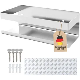 Intirilife selbstklebendes Duschregal in Silber - 23 x 10,5 x 8 cm - Duschablage ohne Bohren, Shampoohalterung Duschkorb Wandmontage Badezubehörkorb - rostfrei, Edelstahl Regal für Bad und Küche