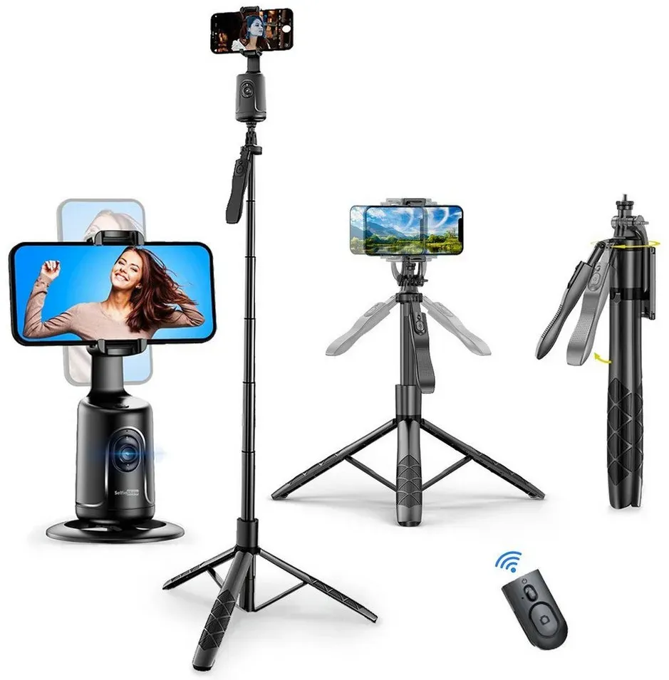 Gontence Gimbal Smartphone, Selfie-Stange, Bluetooth Selfie Stock Stativ Gimbal (Bluetooth-Fernbedienung, Teleskop-Selfie-Stick, Stand-Stativ) schwarz