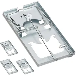 Relaxdays Rattenfalle, 4er Set, verzahnte Fangfläche, wiederverwendbar, hohe Schlagkraft, Metall, Schlagfalle, silber