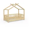 Kinderbett DESIGN 70x140cm Natur Zaun Kinder Holz Haus Hausbett