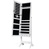 Costway Schmuckschrank stehend, mit Spiegel&Schubladen, abschließbar weiß